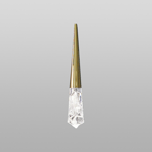 Lustre LED élégant en or poli, luminaire suspendu conique avec gouttes de cristal de glace texturées pour chambre à coucher et salle de bain - Product Image 6
