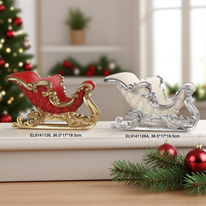 Großhandel Luxuriöse Weihnachtsschlitten-Ornamente aus Kunstharz, 36,5cm Rot Gold Weiß Silber Schlitten für Tischdekoration Feiertagsdeko 36,5*17*19,5cm - Product Image 2