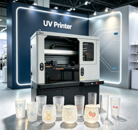 Imprimante UV rotative haute vitesse à grande décalage de hauteur, prend en charge l'impression avec une différence de hauteur de 15 mm pour les gobelets, les bouteilles et les articles cylindriques