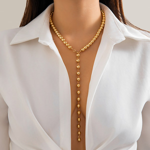 Großhandel Modischer Schmuck Y-förmige Halskette Vintage vergoldete Perle Perlen lange Quaste Halskette für Frauen - Product Image 2