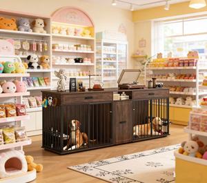 Cuccia per Cani in Legno con Doppio Scomparto, 2 Cassetti e Armadietto - Bestseller in Offerta - Product Image 1