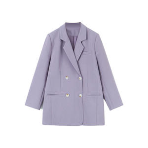 Chaqueta de traje de sarga para mujer Happy Plus, talla grande N8235, doble botonadura, color liso, blazer informal para adultos - Product Image 4