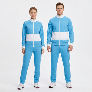 Survêtement unisexe en polaire écologique rouge et blanc, coupe ajustée, respirant, à manches longues, avec capuche à cordon de serrage, style sportif - Product Image 2
