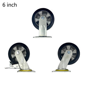 Roues pivotantes industrielles robustes pour chariot à main, en caoutchouc massif avec noyau en aluminium, de 6 et 8 pouces, avec frein - Product Image 1