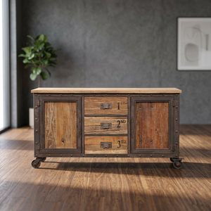 Mueble de TV Industrial Vintage Estilo Granja con Estantes de Madera y Hierro Indio Ajustable para Sala de Estar - Product Image 3