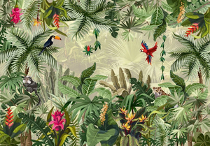 Papel Tapiz con Diseño <span class=keywords><strong>de</strong></span> Animales y Plantas <span class=keywords><strong>de</strong></span> la Selva Tropical, Decoración <span class=keywords><strong>de</strong></span> Pared Interior para Sala <span class=keywords><strong>de</strong></span> Estar, Hotel, Cafetería, con una Vibrante Flora y Fauna - Product Image 6