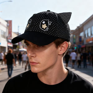 Gorro de béisbol <span class=keywords><strong>Kawaii</strong></span> de 6 paneles con logotipo personalizado de sarga de algodón con borde curvo bordado y estampado de dibujos animados personalizados con orejas - Product Image 3