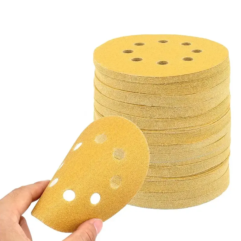 Disco de lixa para polimento de móveis, disco de papel abrasivo de carboneto de silicone amarelo de 5 polegadas