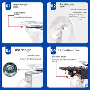 Grenzüberschreitend Angepasste 1,5 2 3 Zoll Rollen PU Polyurethan Nylon <span class=keywords><strong>PP</strong></span> TPR Transparente Kristallräder Kinderwagen-Bremse - Product Image 4