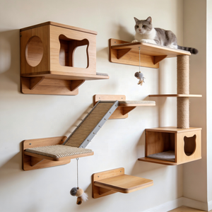 Plataforma de Escalada Plegable de Cartón para Gatos, Montada en la Pared, con Rascador, Cama y Nido, Diseño Moderno para Halloween y Navidad - Product Image 1