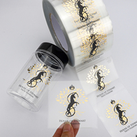 Étiquettes transparentes personnalisées en BOPP pour fabricants, rouleaux imperméables avec estampage à chaud doré, autocollants transparents avec logo pour emballage alimentaire