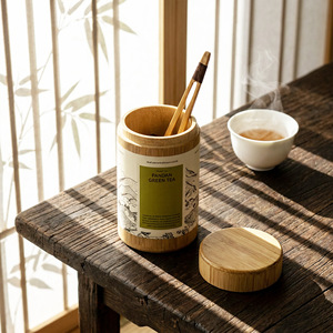 <b>Bamboo</b> Tea Canister Pandan Green Tea Airtight Storage <b>Container</b> With Lid For Tea Gift Packaging - Product Image 1