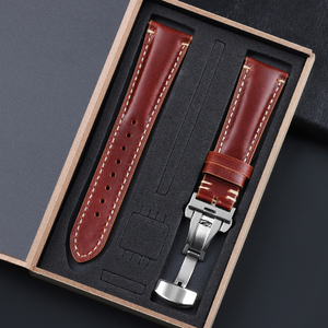 Bracelet de montre en <span class=keywords><strong>cuir</strong></span> respirant de luxe 20/22/24MM pour <span class=keywords><strong>Tissot</strong></span>, Seiko, Casio, bracelet noir et marron avec fermoir argenté et boîte - Product Image 2