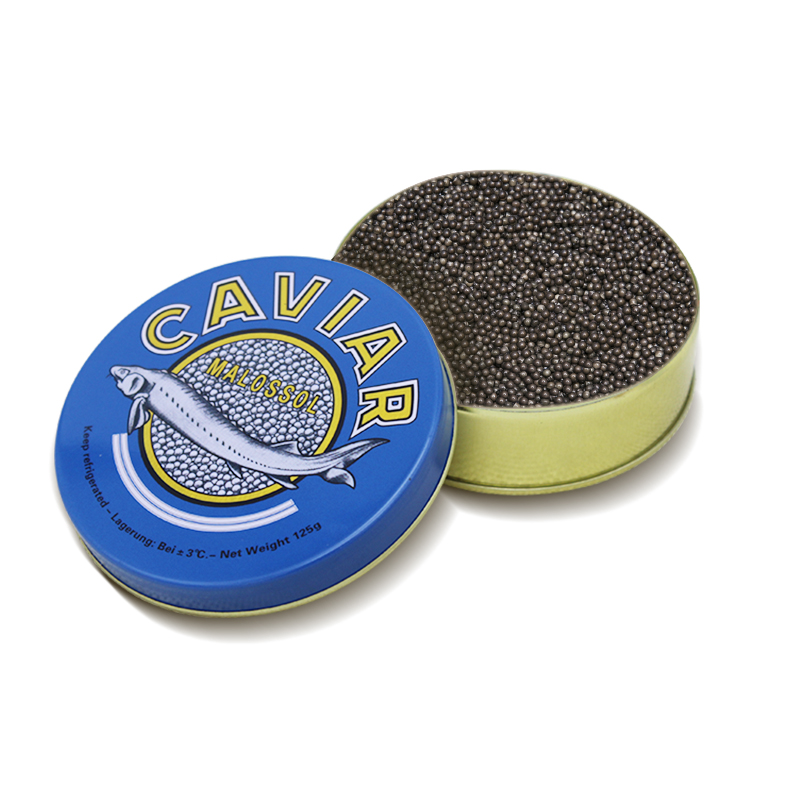 10g 30g 50g 100g 125g 250g 500g Hohe Qualität Luftdichten Anpassen Food Grade russland Stör Runde Blau Caviar Blechdose