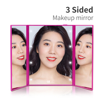Miroir cosmétique de maquillage à lumière LED de poche à 3 voies avec lumières LED logo de personnalisation Mini 360 pliable compact petit