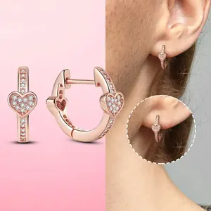 <span class=keywords><strong>Pendientes</strong></span> de Plata 925 con Diseño de Corazón y Circonita Cúbica Redonda, Estilo Animal, para Mujer, Ideales para Fiestas, Lindos, Románticos y a la Moda - Product Image 3