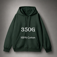Sweat-shirt à capuche décontracté pour homme, coupe ample, 350 g, 100 % coton, fermeture éclair intégrale, avec poche
