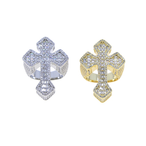 Bling Iced out bạc mạ vàng hip hop người đàn ông cậu bé trang sức Micro Pave 5A Cubic Zirconia CZ chữ thập hình dạng vòng - Product Image 3