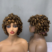 Peluca de Cabello Vietnamita SDD, Peluca Bob con Flequillo Hecha a Máquina, Pelucas de Cabello Humano con Trenzas de Color Piano de 8 Pulgadas