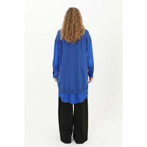 Chemise tunique en tricot pour femme avec col boutonné contrastant, à porter au quotidien, bleu - Product Image 3