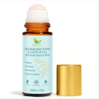 50ML/1.7OZ Huile de Frankincense et de Ricin Bio avec Applicateur à Bille en Quartz Rose 100% Pure Pressée à Froid, Idéale pour le Visage, le Cou et l'Abdomen
