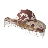 Chapeau de cowboy bohème en gros, marron et blanc, imprimé vache, avec strass et franges, pour festivals de musique, chapeaux de fête personnalisés pour adultes