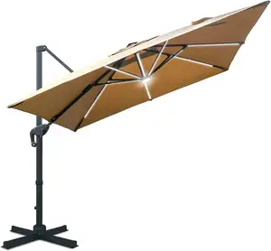 Guarda-chuva solar LED de 10 por 10 pés para pátio, guarda-chuva de luxo quadrado, luzes LED para piscina, mercado, jardim e deck
