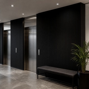 Pannello Fonoassorbente WYRAX per Showroom 3000x600x21mm <span class=keywords><strong>con</strong></span> <span class=keywords><strong>Doghe</strong></span> <span class=keywords><strong>in</strong></span> <span class=keywords><strong>Legno</strong></span> MDF Nero Opaco e Feltro PET Nero - Product Image 2
