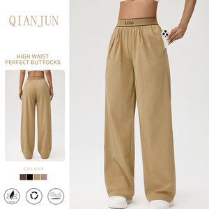 Pantalon de sport <span class=keywords><strong>taille</strong></span> haute pour <span class=keywords><strong>femme</strong></span> avec logo personnalisé, poches latérales, <span class=keywords><strong>taille</strong></span> élastique, idéal pour la gym et la course à pied - Product Image 1