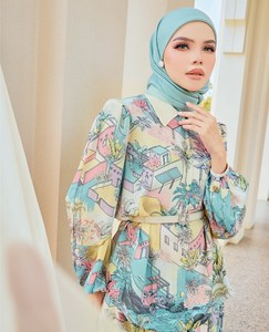 Factory Price <strong>Malaysia</strong> Baju Kurung Muslim Dress Abaya with Puff Printing Wholesale From <strong>Manufacturer</strong>