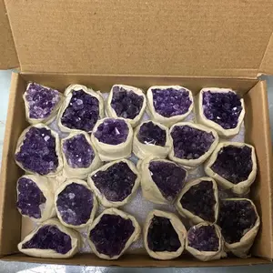 Wholesale natural amethyst crystal cluster raw gemstone healing stones Home Office Ornament Decorative Amethyst block with box