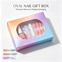 Boîte cadeau personnalisée en forme de fenêtre ovale pour faux ongles, emballage en papier holographique
