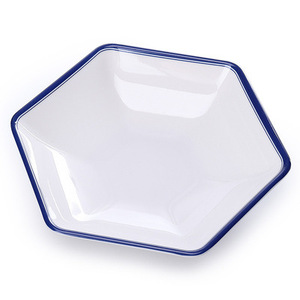 A8 Imitation Porcelain <b>Plate</b> with <b>Melamine</b> Blue Edge Tableware, Hot Pot <b>Plate</b>, Creative Vegetable <b>Plate</b>, Buffet Shallow <b>Plate</b>, - Product Image 4