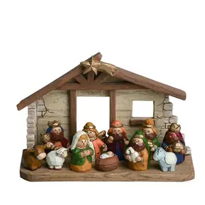 Figuras en miniatura de poliresina para niños, Creche de resina con figuritas en miniatura, juego de 12 figuras recargables