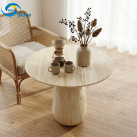 Table basse en travertin ronde, table d'appoint moderne en marbre, table d'appoint ovale sur piétement, table d'appoint haut de gamme en pierre pour salon, hôtel