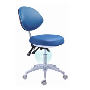 PU Leather Adjust Rolling Wheeled Ergonomic Pneumatic Dentist Stool Saddle Chair Lab Stool with Backrest