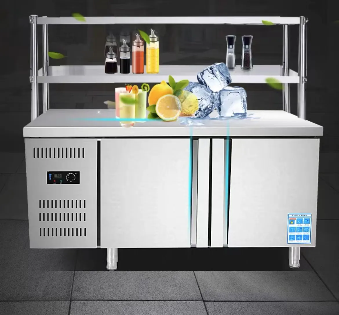 Refrigeração trabalho plataforma Tang leite chá loja aço inoxidável água bar mesa cozinha preservação trabalho mesa freezer