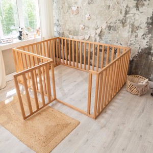 Cama de Piso para Niños Pequeños con Barandillas, Estructura de Cama de Piso para Niños, Casa Infantil con Listones, Cama de Piso Montessori Hecha a Mano y Natural - Product Image 5