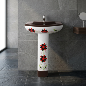 Vasque en céramique Vitrosa rustique bicolore avec piédestal intégral, nouveau motif, design moderne - Product Image 2