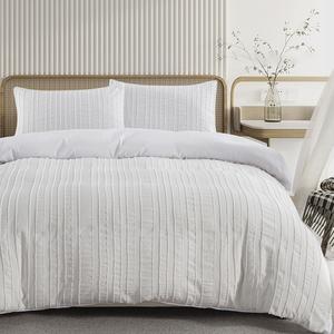 Juego de Funda Nórdica de Microfibra Blanca, Tejido de Pelo Cortado, Sólido, para el Hogar, 3 Piezas - Product Image 1