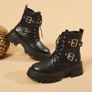 Botas de tacón grueso para Mujer, botines informales con plataforma, talla grande 43, a la moda, otoño 2021