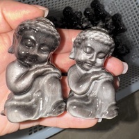 Vente en gros de figurines de Bouddha bébé en obsidienne argentée naturelle, artisanat en cristaux semi-précieux