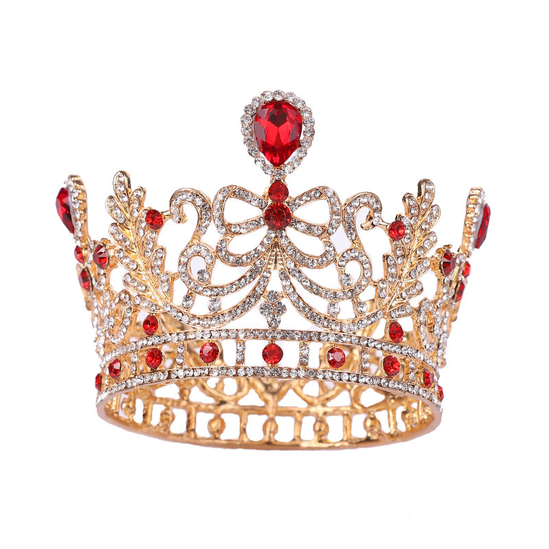 Оптовая торговля хрустальные круглые короны высокие Роскошные Драгоценные камни Королевская корона