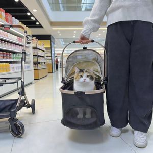 Poussette pliable JXB à 4 roues pour chiens et chats avec frein, design en maille, roues tout-terrain - Voyage sans tracas - Product Image 5