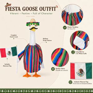 Fiesta Lawn Goose Outfit Rainbow Serape Dress Straw Hat <b>Flag</b> <b>Garden</b> Statue Party Decoration - Product Image 6