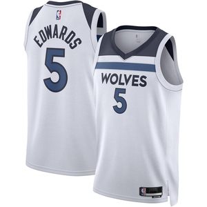 Maillot de basket-ball blanc pour jeunes des Timberwolves du Minnesota, édition Association Edwards 5, col en V, anti-humidité - Product Image 1