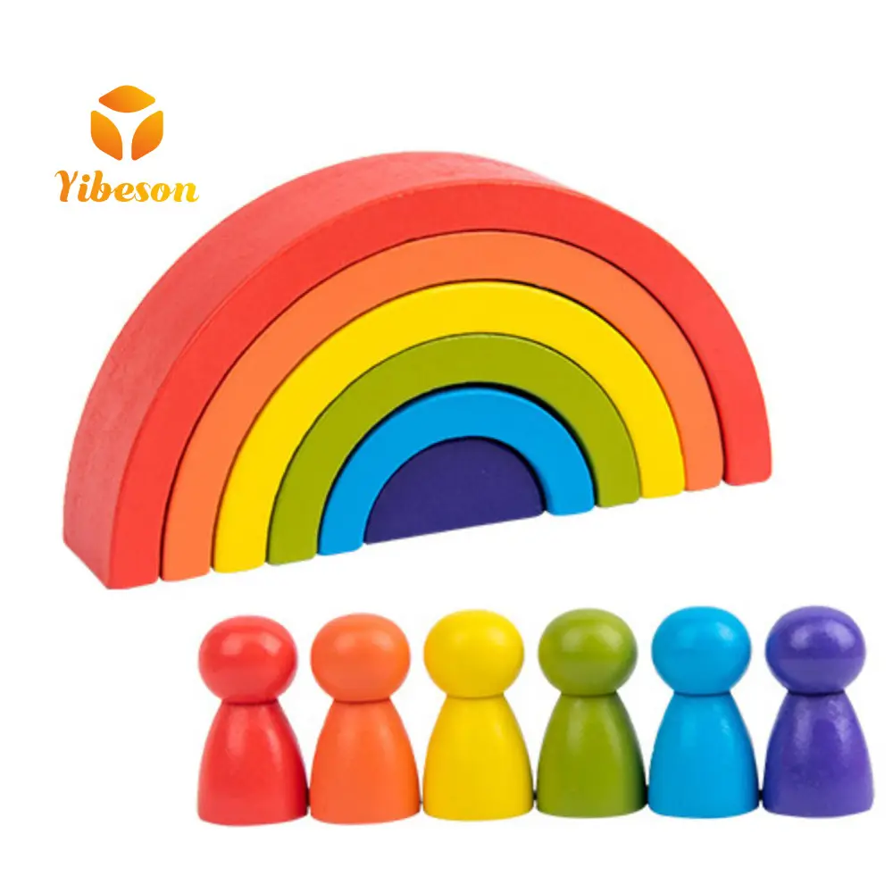 Mädchen früh pädagogische Top Sale Baby Kinder Puzzle Würfel Spiel große Holz Nesting Bausteine Mini Regenbogen Stapels pielzeug