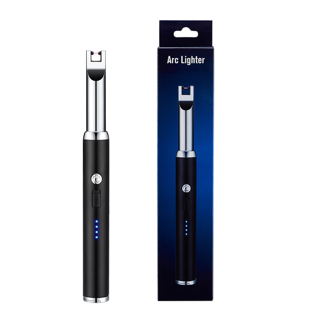 Metal Windproof USB Charging Plasma Rechargeable Candle Arc Electric Lighter with LED Indicator