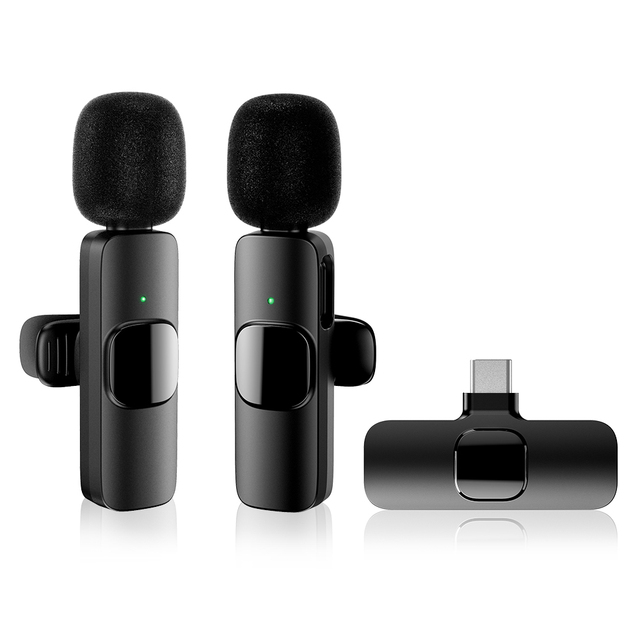 Dual Plug-Play Wireless Lavalier Microphones for Android & IOS Mini Lapel Recording Mic With Clip for Interview, Vlogging