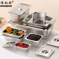 Bac Gastronorm GN en acier inoxydable Winners avec couvercle pour buffet, conteneur alimentaire, table vapeur, idéal pour restaurants, hôtels et traiteurs